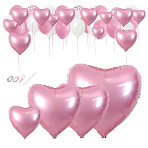 Apintop Pink Heart Foil Balloon Set 51 pcs 32 24 & 18 in- with Confetti & Latex Balloons for Birthdays, Baby Showers, Baptism, Bachelorette Parties & Weddings