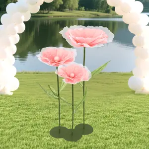 Light Pink Giant Flowers, Wedding Reception Essential Decoration, Large Artificial Fake Flower with Standing Stems and Base for Birthday Party Banquet Event Reception Background Photography Decor