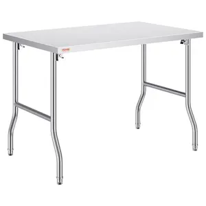 VEVOR Folding Commercial Prep Table, 48 x 30 Inch Commercial Worktable Workstation, Heavy-duty Stainless Steel Folding Table with 300 lbs Load, Kitchen Work Table, for Home Kitchen Restaurant Garage