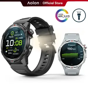 【Built-in AGPS】Aolon Tetra R4 46mm AMOLED Smart Sports Watch — LED Lights, Wireless Calling, Message Alerts, Sports Modes, Voice Assistant, Weather Updates, Stopwatch & Timer, Compatible with Android & iPhone