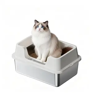 Garvee Upgraded Stainless Steel Litter Box, XL Enclosed Cat Litter Boxes with Lid for Big Cats and Multi-Cats, High Sided, Anti-Urine Leakage Non-Stick Bottom Include Scoop Easy to Clean 50*35*27CM