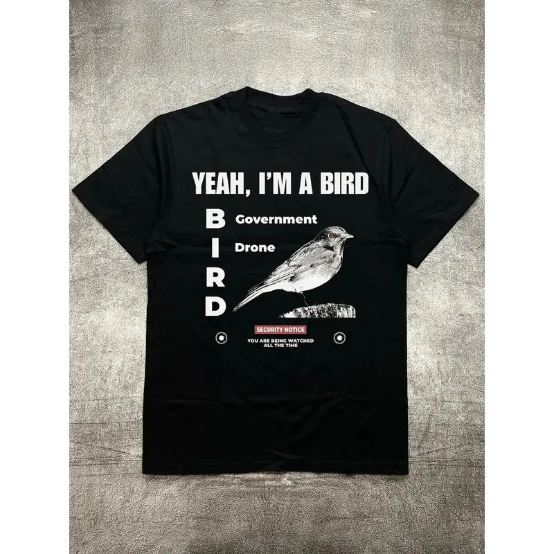 Black 200g Cotton Men's t - Shirt, " Yeah, I'M a Bird" Fun Warning Text Heat - Transfer Print
