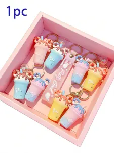 Ice Cream Keychain, Personalized PVC Key Ring, Fashionable Small Gift, Girl Heart Milk Tea Keychain, Macaron Color, Best Friend Birthday Gift