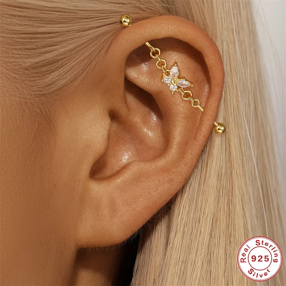 Aide 925 Sterling Silver Star Dangling Industrial Barbell Earrings - Statement Jewelry for Tragus, Cartilage Piercings, DIY Fine Accessory, Earrings Aide
