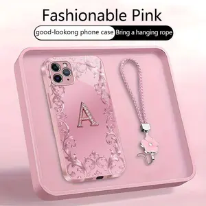 Suitable for [iPhone 11 Pro] high-end women's phone case🥰，free four-leaf clover lanyard included—choose any one of the 26 letters. Drop-resistant and fingerprint-proof. YM99