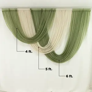 Dusty Sage Green Sheer Chiffon Valance Curtain 4ft x 6ft –  Wedding Arch Drape with Rod Pocket, Voile Backdrop Panel