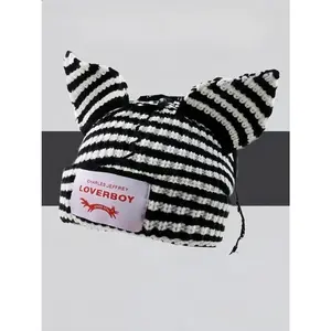 Cute Striped Cat Ears Beanie Hat, LOVERBOY Casual Fashion Soft Comfortable Funny Hat for Fall & Winter, Warm and Stylish Beanies for Women & Men Spring Fall 2025
