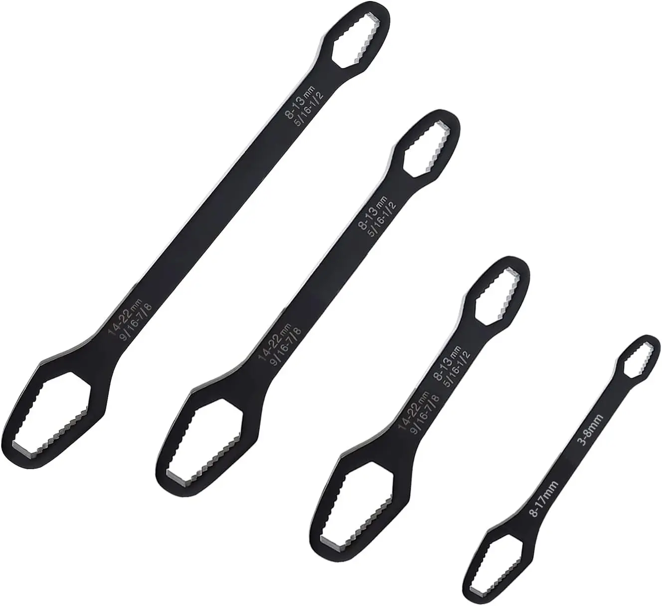 4pcs Universal Multifunctional Wrenches Set for 3mm-22mm Nuts | Adjustable Double-Head Torx Wrench Self-Tightening Spanner Hand Tools