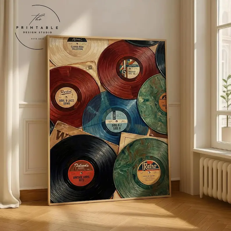 Vintage Record Eclectic Wall Art, Trendy Art, Retro Printable, Eccentric Prints, Music Poster, Vinyl , Vinyl Records, Digital File