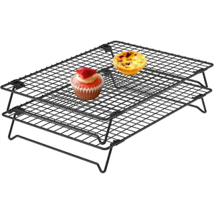 2 Pcs Cooling Rack for Baking and Cooking 13.4x9.4 inch , Carbon Steel Stackable Cookie Cooling Rack with Collapsible Legs , for Grilling, Wire rack for baking sheet Baked Goods Cake Cookie gadgets