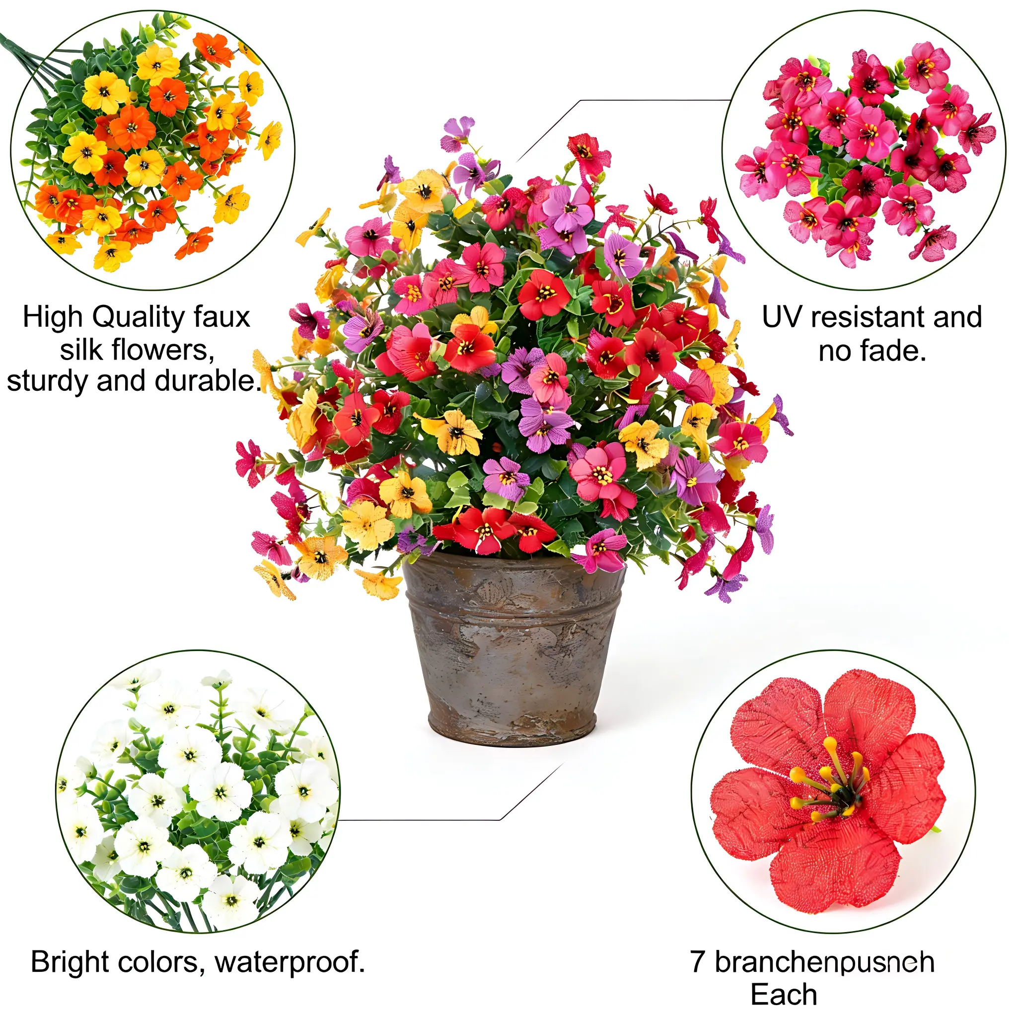 16pc,Outdoor artificial flowers: Artificial lavender bushes, outdoor UV-resistant and waterproof artificial flowers, decorative flowers, garden porch and courtyard decorations, party decorations, party gifts
