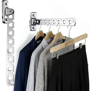 Wall Mounted Clothes Drying Rack 2 Pack, Laundry Hanger Dryer Rack Stainless Steel Folding Clothes Hanger Organizer for Laundry Room, Retractable Wall Hanger Space Saving Drying Rack for Clothes