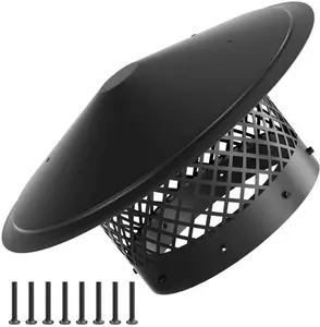 6 Inch Chimney Cap, Round Galvanized Steel Chimney Cap with Cone Top, All-Weather Roof Vent Cap for Wood Stove Pipe & Fireplace, Easy Installation, Black