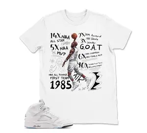 AJ5 White Metallic Match Shirt, MJ GOAT Dunk Graphic Tee, 90s HipHop Tee, Gift For Women and Men, Unisex T-Shirt, Cozy Gift