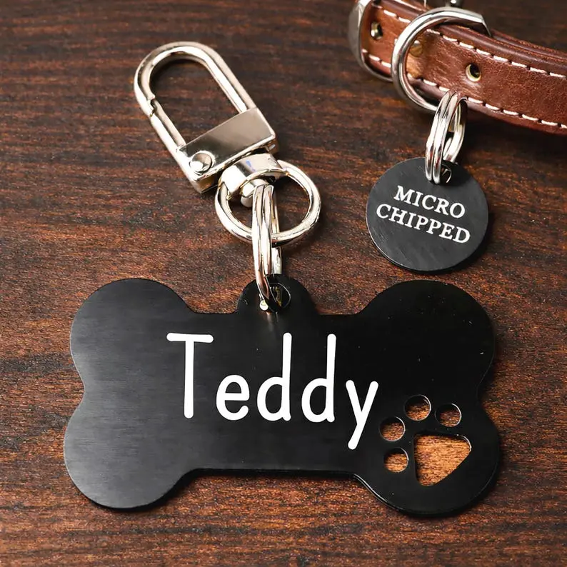 Dog Tag Personalized Dog Tag Black Silver Rose Gold Bone Engraved Dog Name Tag Custom Dog ID Tag Personalized for Dogs | Free 2 Day Shipping