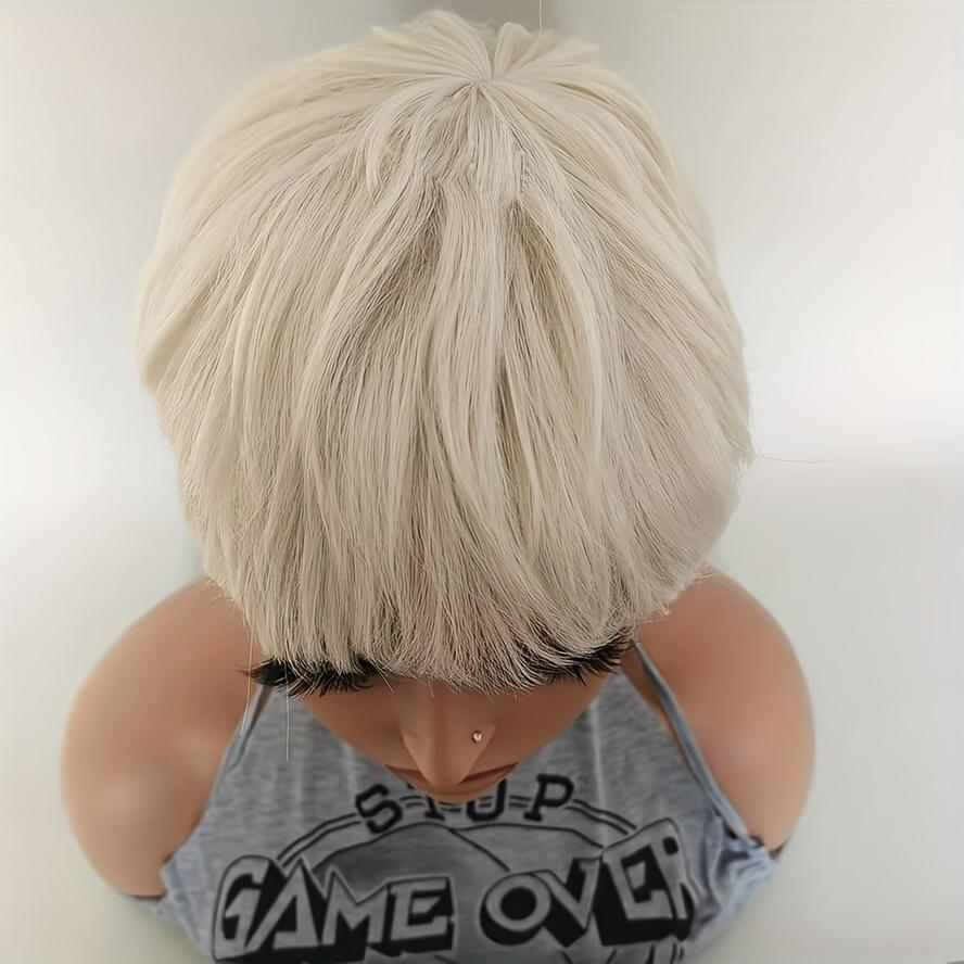 Synthetic Wig Pixie Cut Wig Honey Blonde Short Wavy Wig With Bangs For Women