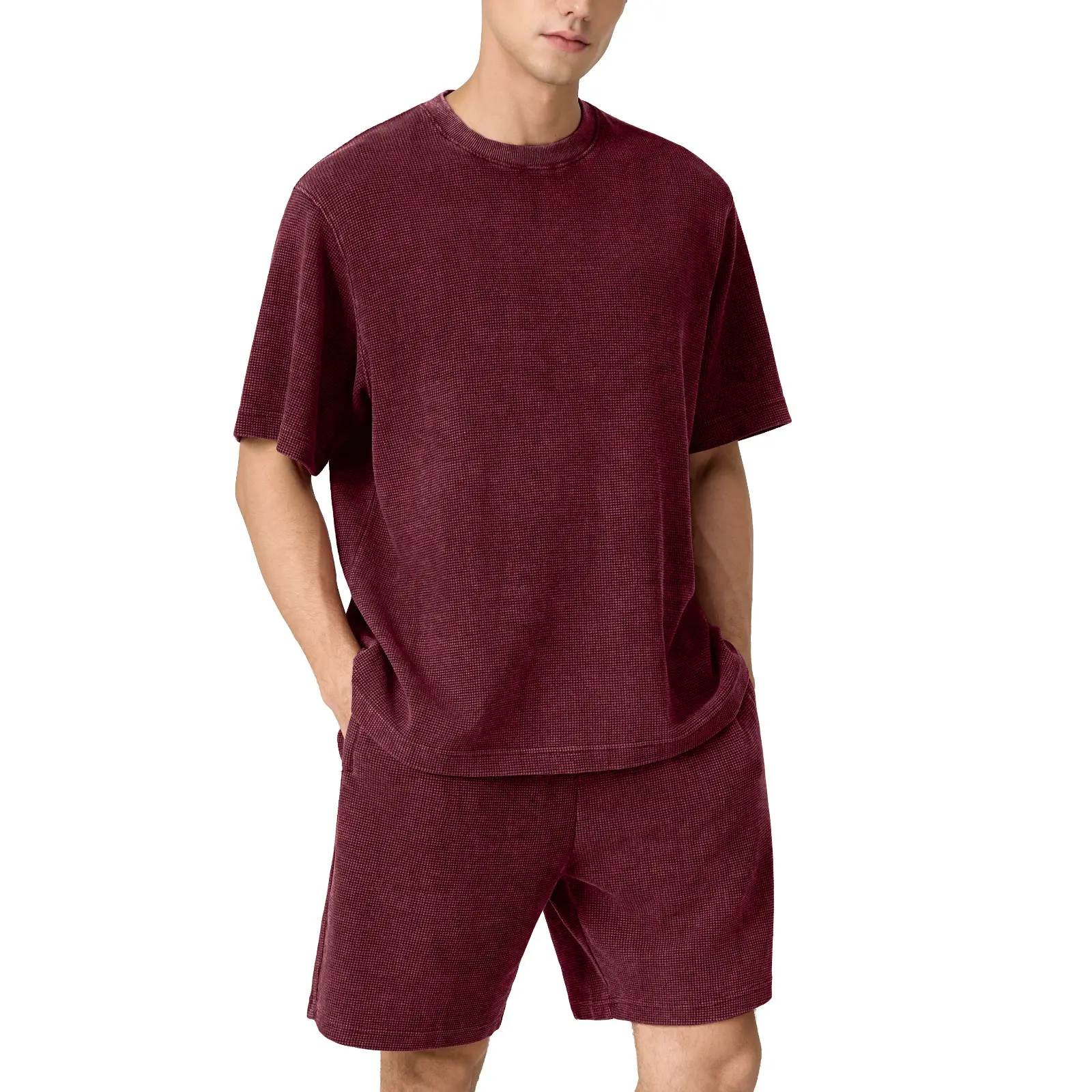 FAIABLE Unisex 7.5" Waffle Shorts  Cotton Blend Elastic Waist Drawstring Lounge Shorts Relaxed Fit Casual Summer Gym Shorts with Zipper Pockets