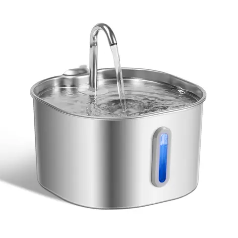 2.2L Stainless Steel Cat Water Fountain with LED Water Level Window, Quiet Drinking Fountain Pet Water Dispenser for Cats & Small Dogs