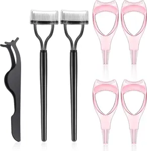 7 Pieces Eyelash Makeup Tool Mascara Guard Lash Separator Tool Eyelash Comb Curler Eyelash Separator, Eyelash Extension Tweezers for Women(Black, Pink)