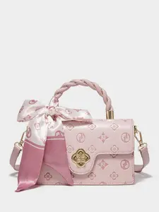Women's Monogram Crossbody Bag, Mini Top-Handle Purse, Twisted Handle, Flower Lock, Elegant Shoulder Handbag, Unique Bags