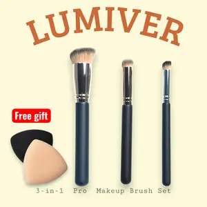 Holiday Haul| New Shop 3-in-1 Pro Makeup Brush Set with FREE Puff Smooth Streak-Free Foundation Brush Kit for Flawless Application - Blending foundation application