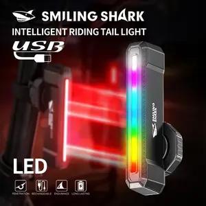SmilingShark CW-D386 Rechargeable Bicycle Tail Light - 430mAh, Brake Sensor, Vibration Sensor, 7 Colors, 9 Modes, Type-C Charging, for Night Riding Safety (Sports & Outdoor, Camping & Hiking Gear),summervibes