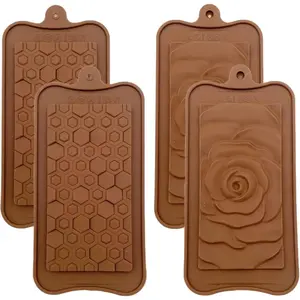 4 Piece Chocolate Bar Mold Silicone Energy Bar Making Non-Stick Protein Bar Moulds Rose Honeycomb Shape Candy Ice DIY Tool
