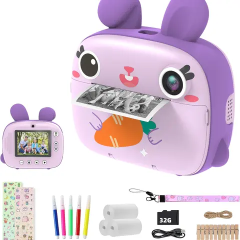 Instant  for Kids, Polaroid , rechargeable,2.5K Kids  Instant Print with No Ink Print Paper & 32G Card,Selfie Digital  & 1080P Video , Toy Gift for Girls Boys,Christmas and birthday gift,Educational children's toy. instant print camera