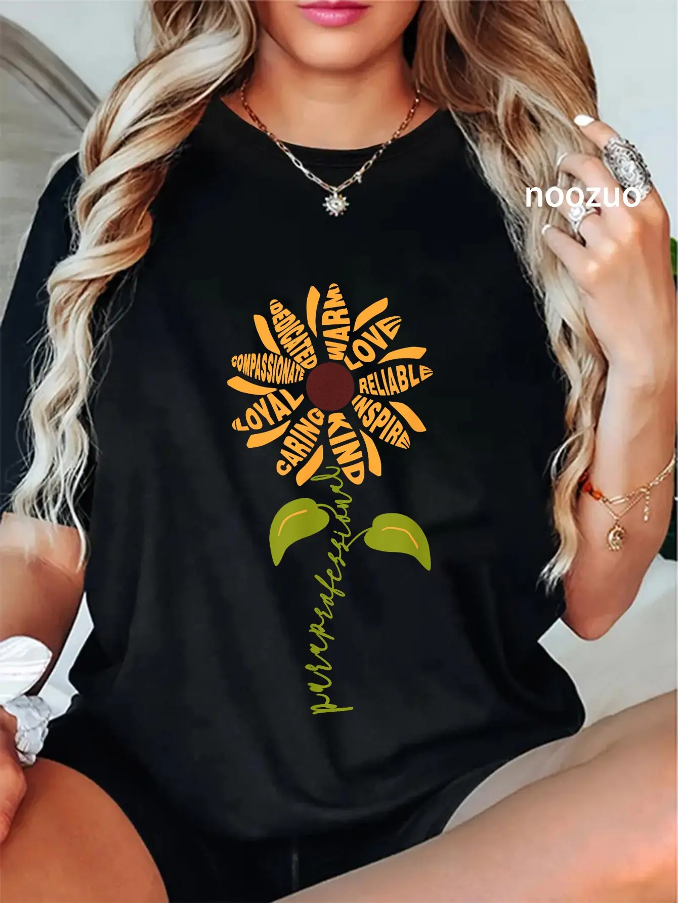 Women's Graphic T-Shirt, Vintage Paraprofessional Sunflower Print, 100% Cotton Casual Round Neck Streetwear Top