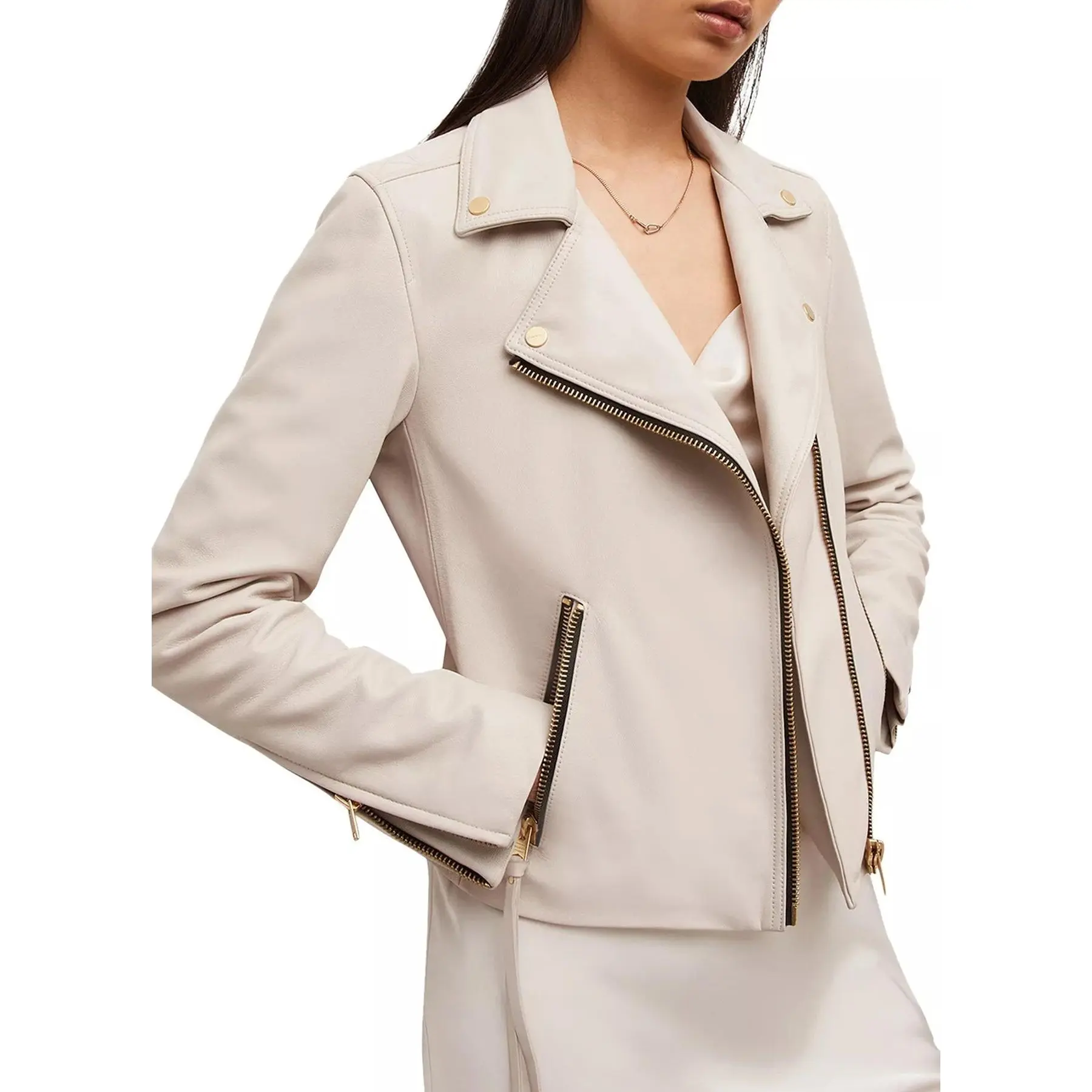 Womens Off White Biker Leather Jacket
