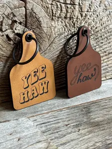 Yee Haw Cow Tag Keychain: Western Rodeo Gift