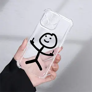 Clear Phone Case for iPhone 17 16 15 14 13 12 11 Pro Max 17air 14 15 16 Plus, Four-Corner Airbag Anti-Drop Protective Transparent Soft Phone Cases Cartoon Characters,Stick Figure,Smile,Finger up,Happy Expression