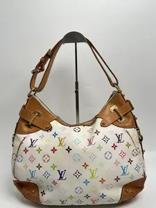 Pre-owned Louis Vuitton Canvas Shoulder Bags Takashi Murakami Monogram Multicolore Greta Shoulder Hobo Bag White JA815LV