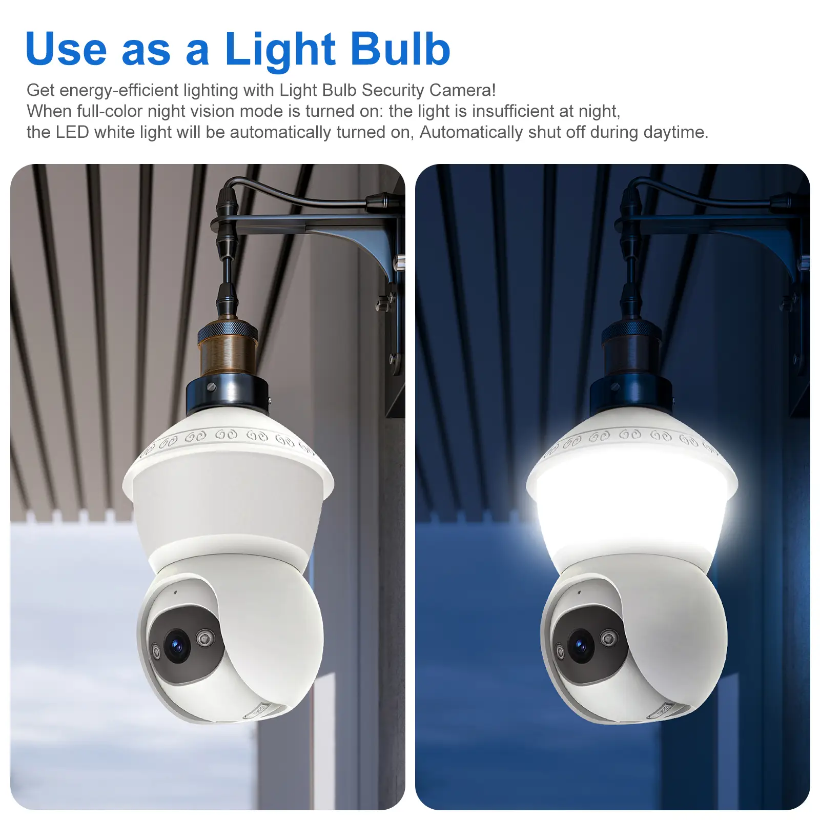 【Free SD Card】Light Bulb Security Camera, Color Night Vision, LED White Light Strip, WiFi 3MP, Outdoor Motion Detection Alarm，Human body detection