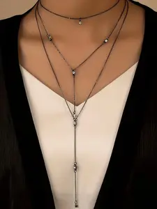 Rhinestone Decorated Multi-layered Chain Necklace, Daily Wear Necklace, Fashion Jewelry for Party, Daily Clothing Decor, Trendy All-match & Exquisite Jewelry for Birthday Gift
