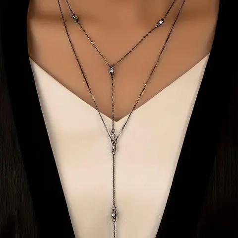 Rhinestone Decorated Multi-layered Chain Necklace, Daily Wear Necklace, Fashion Jewelry for Party, Daily Clothing Decor, Trendy All-match & Exquisite Jewelry for Birthday Gift, Sparkling Rhinestones Chains