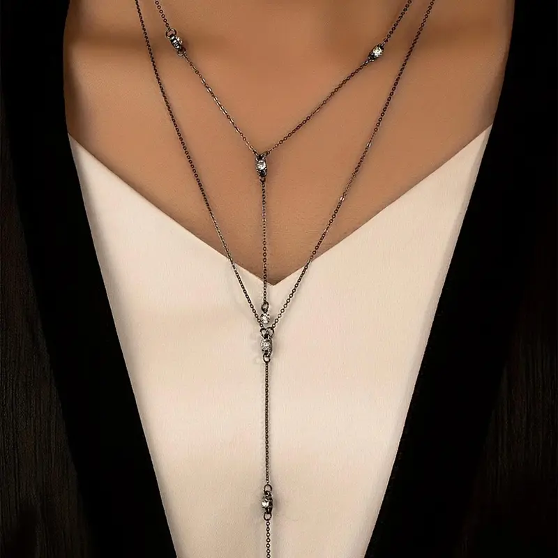 Rhinestone Decorated Multi-layered Chain Necklace, Daily Wear Necklace, Fashion Jewelry for Party, Daily Clothing Decor, Trendy All-match & Exquisite Jewelry for Birthday Gift, Sparkling Rhinestones Chains
