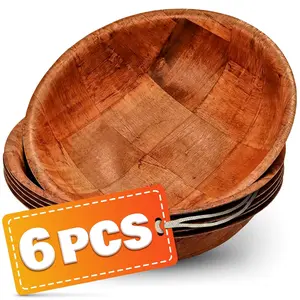 Wooden Salad Bowl Set of 6 – 7.9"x2" Wooden Bowls for Food, Lightweight Design with Smooth Finish, Easy to Clean & Stack, for Salads Fruit Snacks Desserts Pasta Party & Brunch