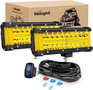 Nilight Side Shooter LED Light Bar 2PCS 7 Inch Triple Row Spot Flood Combo Yellow Beam Led Light with 5Pin Rocker Switch Wiring Harness Kit for Off Road Light on Truck SUV ATV UTV Car Accessories Carlights dealsforyoudays