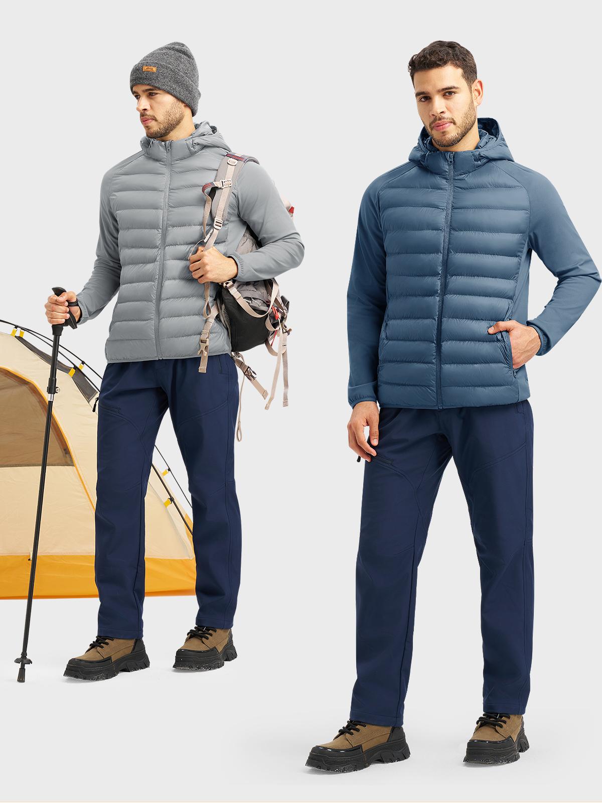 GOPUNE Men's Insulated Running Jacket Hybrid Lightweight Puffer Jacket Detachable Hood Warm Winter Coat Hiking Golf