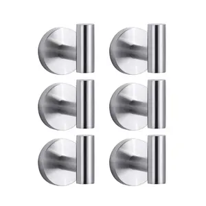 WOWOW Stainless Steel Wall Mounted Round J-Hook Robe/Towel Hook with Rust Resistant in Brushed Nickel (6-Pack)