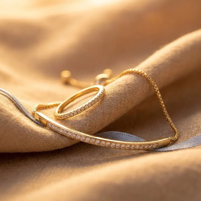 14k Gold-Plated Drawstring Bracelet and Ring Set