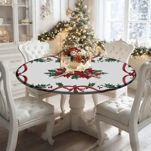 1PC Round Tablecloth for 54" Tables Elastic Fitted Waterproof Tablecloths Stretch Washable Picnic Table Cover for Camping, Dining, Indoor and Outdoor, Parties, Cafes, restaurants, event