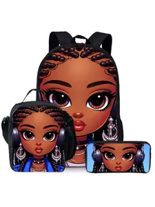 African Girl Print 3-Piece Backpack Set, Lunch Bag, Pencil Case, Backpack