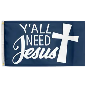 Y'all Need Jesus Blue 3'X5' Flag 100D Polyester (90cm x 150cm) Christian Flag (C3) RolFlags