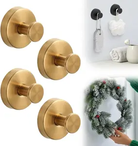 4pc Multi-Purpose Suction Cup Hook, Metal Towel Hook for Windows, Bathroom Mirrors, Stainless Steel Suction Cup Hook for Wreaths, Front Door Towel Hanger, Golden/Silvery/Black