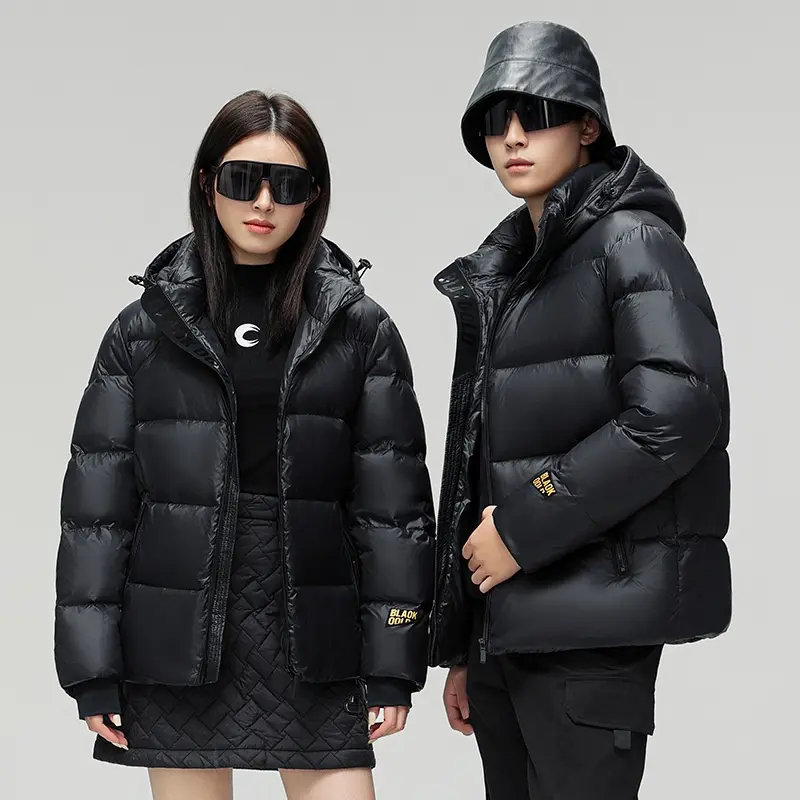 Women's Velvet Fabric Lady's Loose-Fit Black Basic Hooded Outerwear - Super Thick Polyester Fiber Short Coat for -40°C Northeast China Extremely Cold Weather