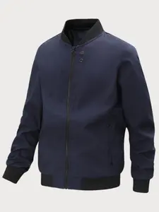 Men's Jacket with Full Zip Design, Stand Collar Baseball Style, Casual Fashion, Practical Zipper Pockets, Outerwear