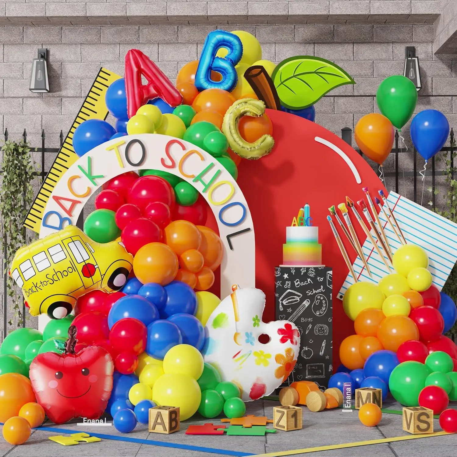 Back To School Balloon Garland Arch Kit, 154Pcs Pastel Rainbow Balloons With School Bus Apple Paint Palette Foil Balloons For Classroom Decorations First Day Of School Decorations School Party