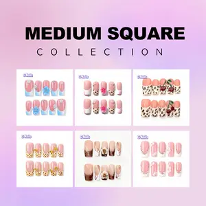 G Nails Medium Square Collection 100% Handmade Press On Nails 10 pcs Almond Shaped Reusable for Holidays Parties Birthdays Office Use